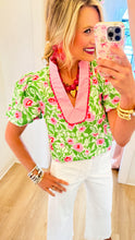 Green and Pink Floral Puff Sleeve Top