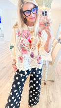 Beige Floral and Pearl Embellished Top