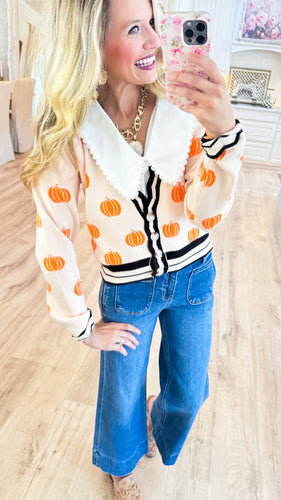 Oatmeal and Orange Pumpkin Knitted Cardigan