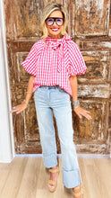 THML Pink Gingham Puff Sleeve Top