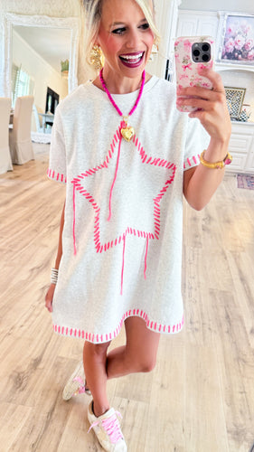 Light Heather Grey Threaded Star Tshirt Dress