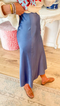 Dusty Blue Satin Midi Skirt