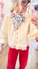 Ecru 3/4 Sleeve Lace Hem Top