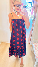 Navy and Red Polka Dot Midi Dress