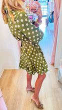 Olive Polka Dot Long Puff Sleeve Mini Dress