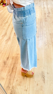 Light Denim Distressed Wide Leg Jeans