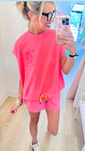 Queen of Sparkle Neon Pink Card Drawstring Top