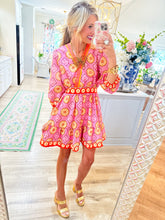 Deal of the night Pink Multi Pattern V-Neck Mini Dress