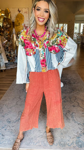 Floral and Striped Button Down Jacket