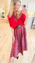 Red Multi Plaid Midi Skirt