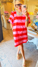 Pink and Orange Stripe Puff Sleeve Dress