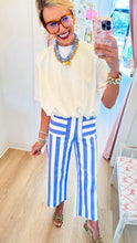 White and Blue Stripe Wide Leg Pants