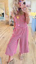 Red Striped Off Shoulder Jumpsuit