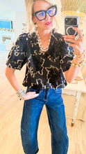 Black Ruffle Neck Burnout Velvet Top