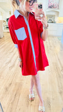 Red and Blue Contrast Stripe Dress