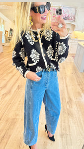 Black Floral Jacquard Cardigan