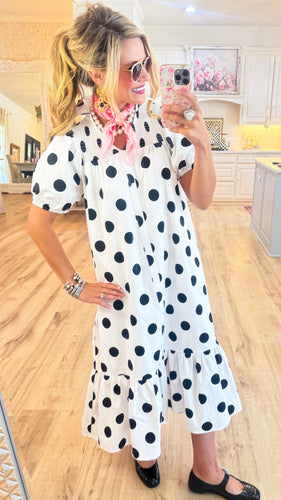 Off White Polka Dot Button Down Midi Dress