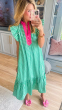 Green Gingham Flutter Sleeve Midi Dress