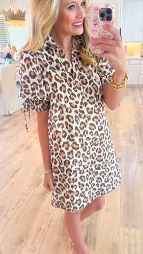 Leopard Print Bubble Sleeve Mini Dress