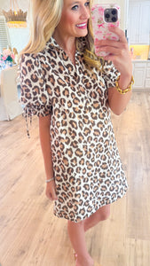 Leopard Print Bubble Sleeve Mini Dress