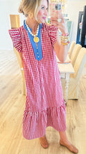 Red Gingham Flutter Sleeve Midi Dress