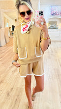 Taupe Eyelet Lace Trim Short Set