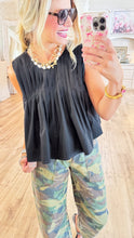 Black Pleated Sleeveless Top
