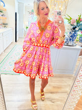 Deal of the night Pink Multi Pattern V-Neck Mini Dress
