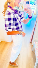 Purple Gingham Cropped Sweater Top