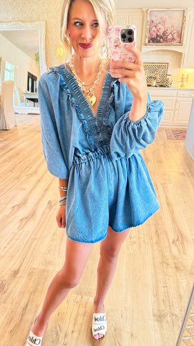 Denim V Neck Romper