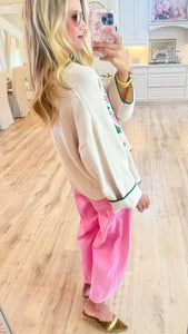 Ivory Rose Embroidered Knit Sweater