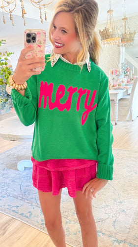 Green and Pink Merry Sweater