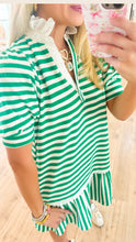 Kelly Green Striped Collard Dress