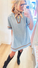 Washed Denim V-Neck Mini Dress