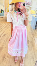 Pink Ric Rac Trim Flare Midi Skirt