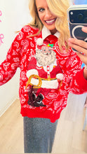 Queen of Sparkles Red Paisley Cowboy Santa Sweater