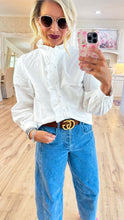 Off White Ruffle Accent Button Up