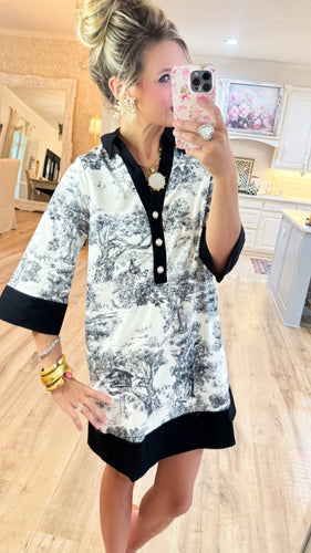Black Toile 3/4 Sleeve Dress
