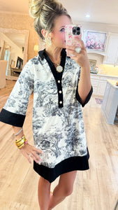 Black Toile 3/4 Sleeve Dress