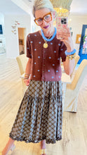 Brown and Blue Polka Dot Puff Sleeve Cardigan