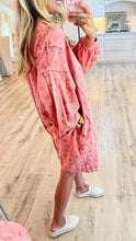 Faded Coral Western Print Washed Terry Pullover Dress