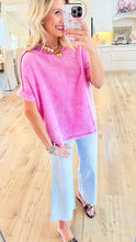 Bright Mauve Acid Washed Gauze Top