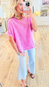 Bright Mauve Acid Washed Gauze Top