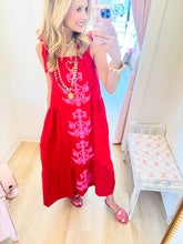 Red Applique Midi Dress
