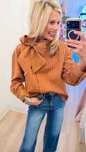 Camel Stripe Button Down Top