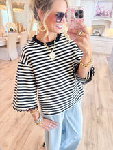Black Stripe Lace Accent Trim Top