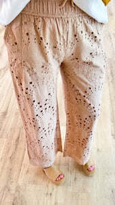 Latte Eyelet Lace Straight Leg Pants