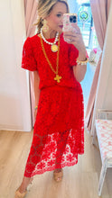 Tomato Red Scallop Lace Skirt Set