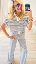 Navy Stripe V-Neck Pant Set