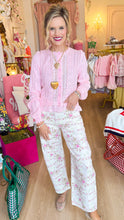 Ivory and Pink Floral Print Barrel Jeans